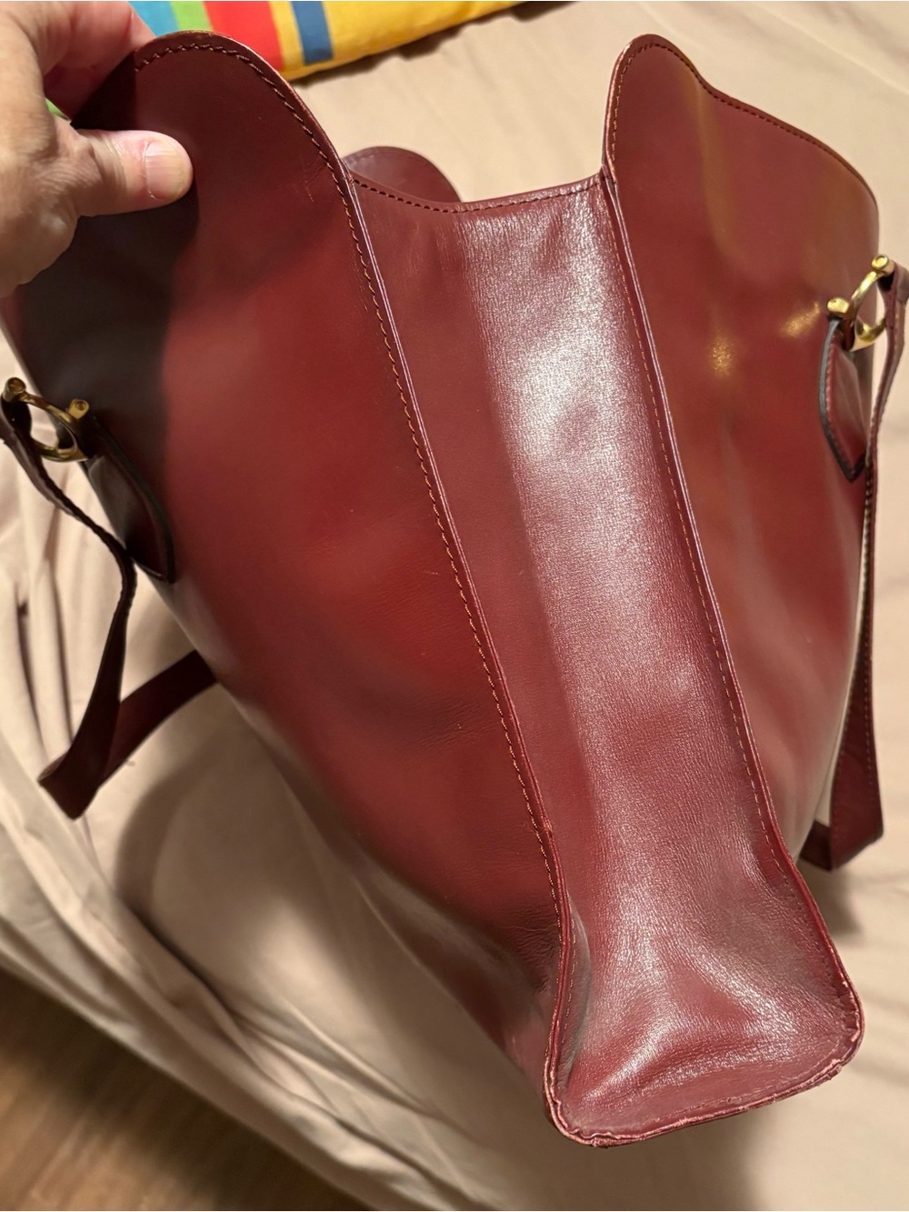 Vintage 1970s Les Must de Cartier Bordeaux Leather Tote Bag Double C Paris - Picture 11 of 11